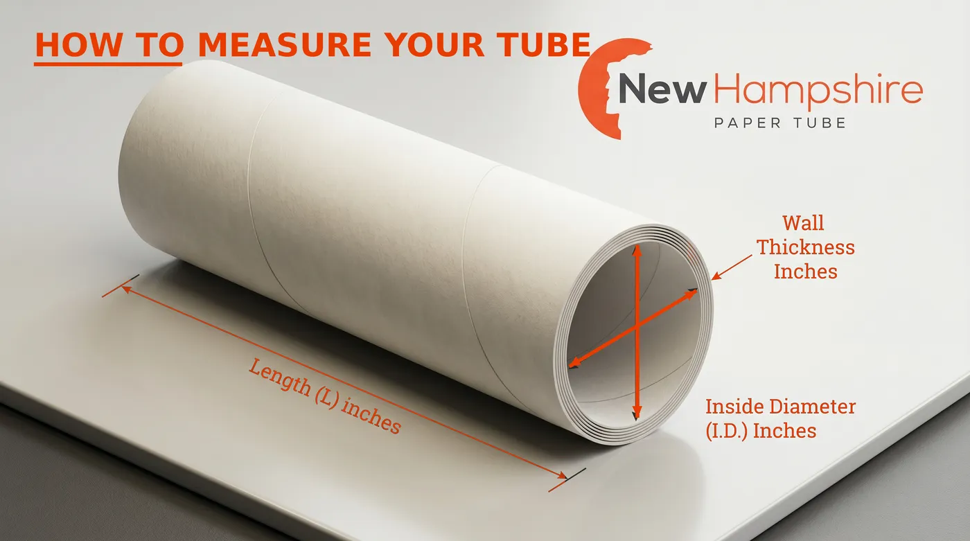 How to measure your tube: length in inches, inside diameter across the opening, wall thickness of the paper ring