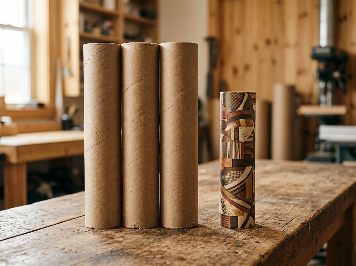 Custom printed core beside plain stock kraft cores