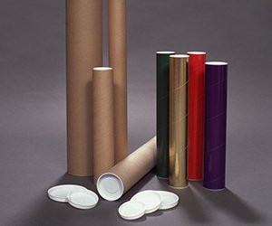 Colored mailing tubes with white end caps