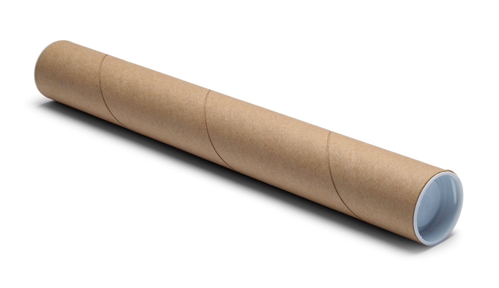 Kraft mailing tube with plastic end plug for size selection