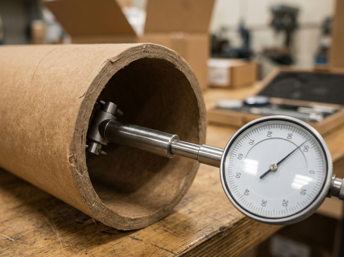 Bore gauge measuring the inside diameter of a paper core