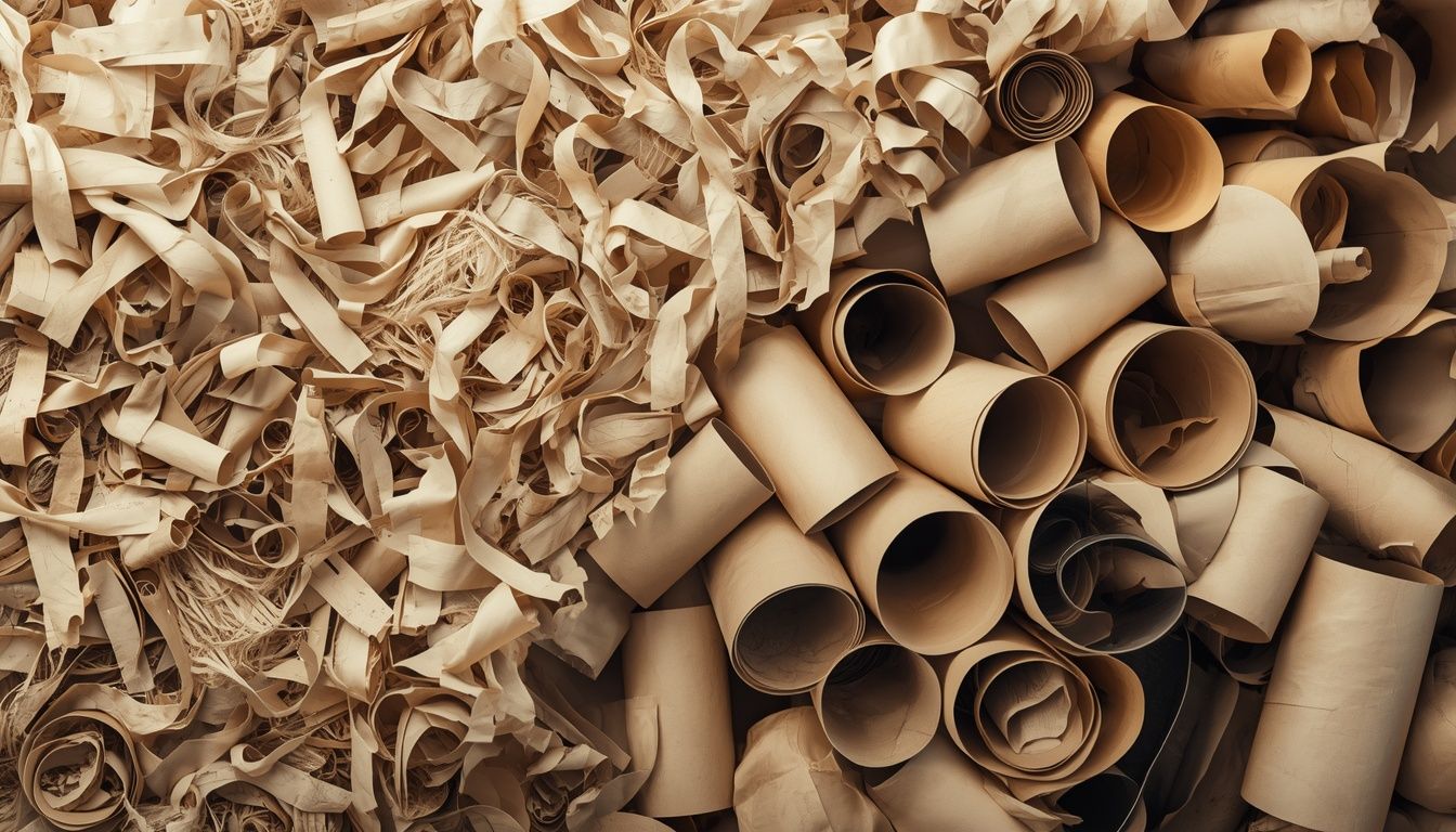 Recycled paper tube fiber and shredded kraft material