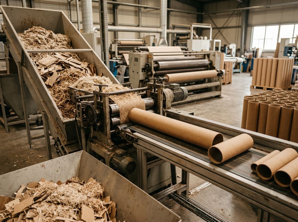 Recycled kraft paper fiber feeding a paper tube production line