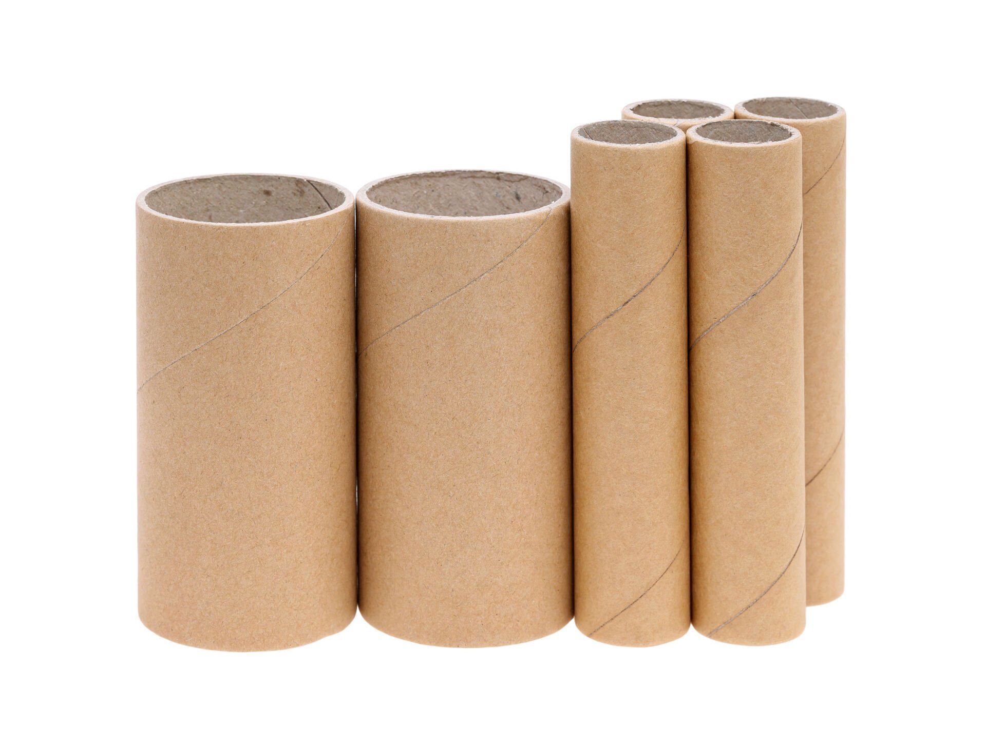 Spiral-wound kraft paper cores with visible seams in assorted diameters