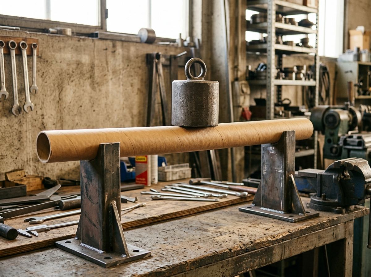 Kraft paper tube supporting a heavy steel weight without bending